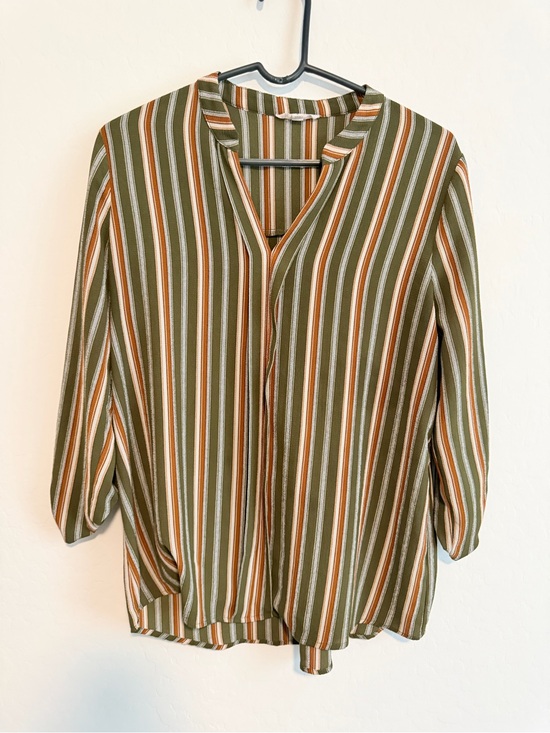 mine Tops - mine Olive Green Striped Tunic with Cream & Rust